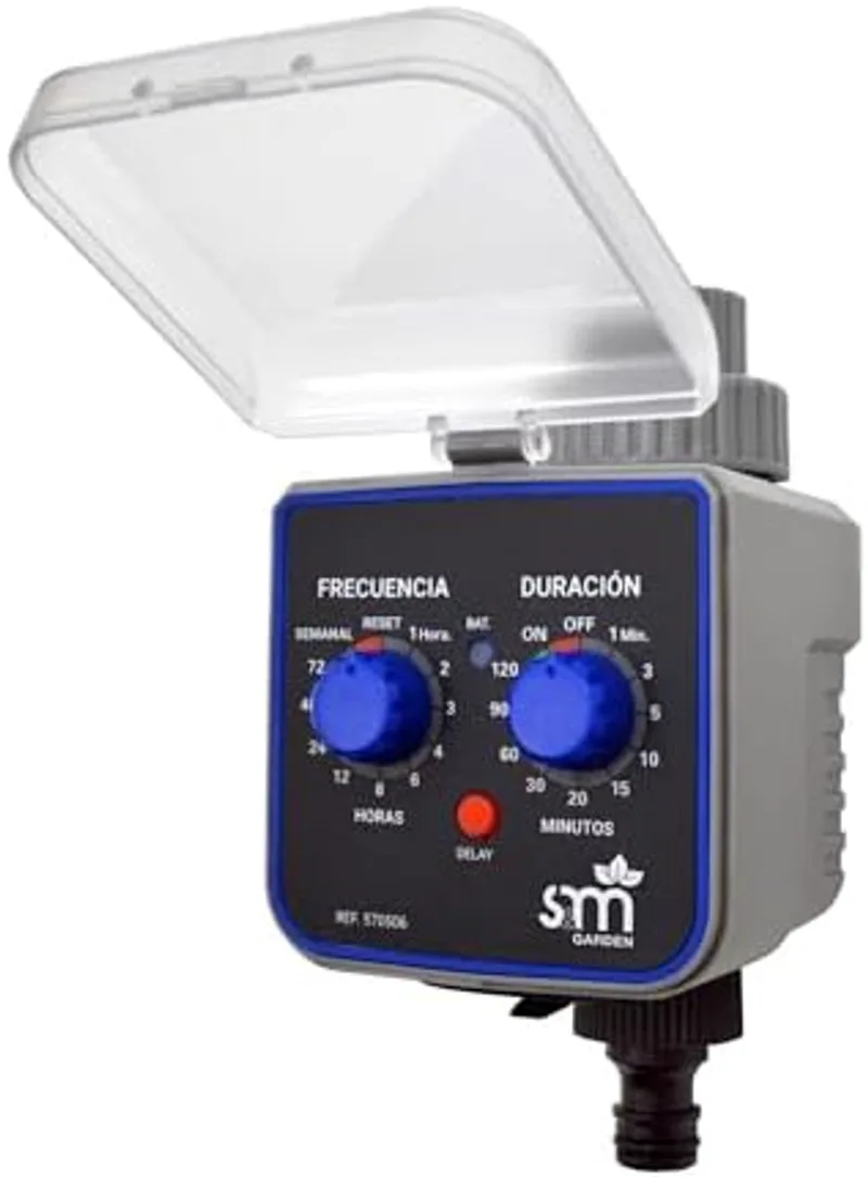 Programador de grifo S&M 590054 instalado en grifo de balcón para riego automático