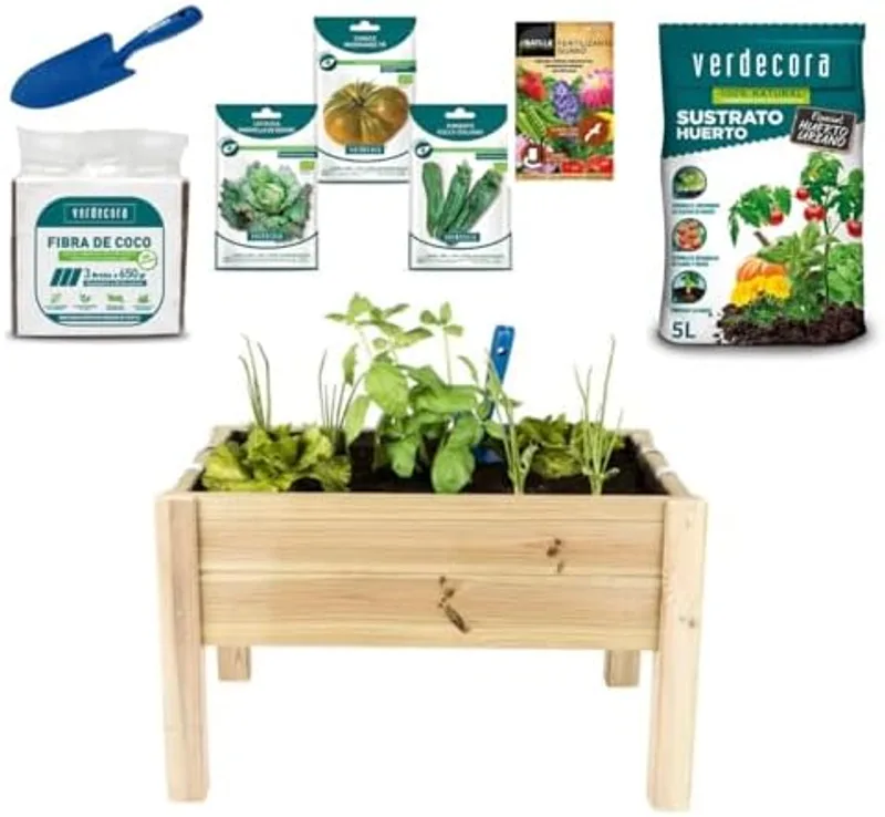verdecora Kit Huerto Urbano 35L vista frontal con dimensiones 60x40x40 cm