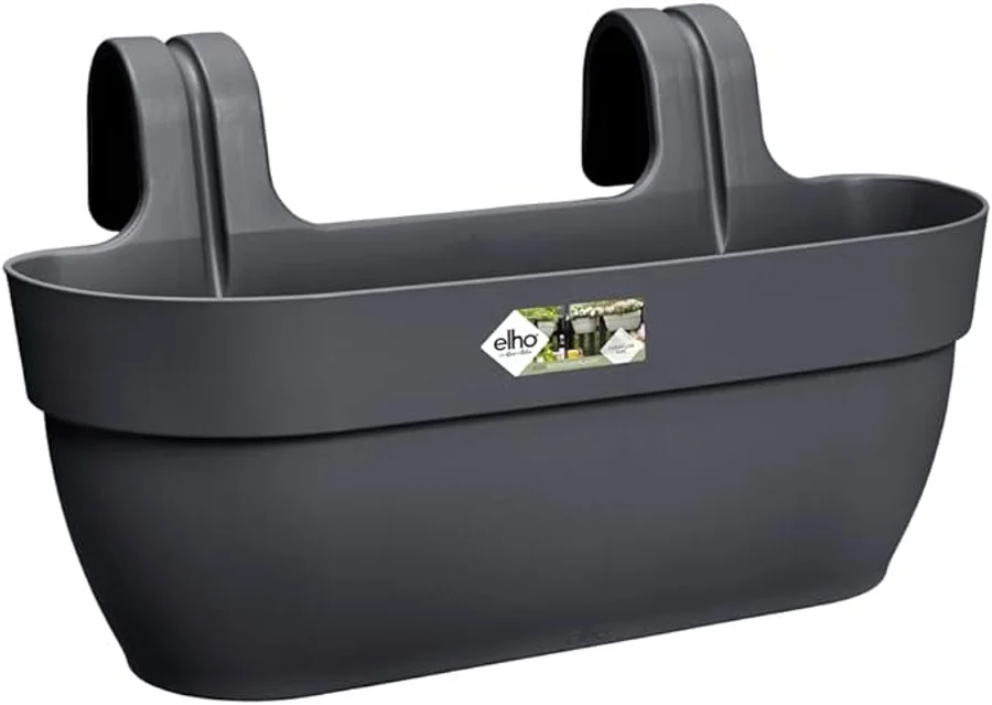 Elho Vibia Campana Easy Hanger L 46 - Jardinera por Balcón Exterior - 100% Plástico Reciclado - Ø 46.0 x H 26.5 cm - Negro/Anthracite