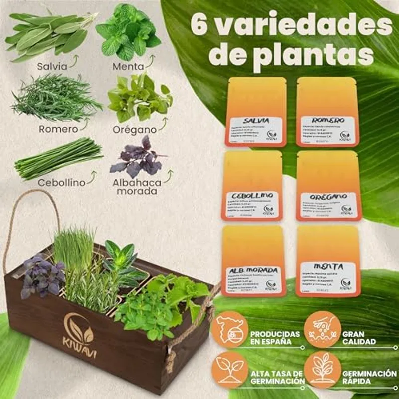 Herramientas de jardinería, pulverizador y marcadores de madera incluidos en el kit Kiwavi Aromáticas Culinarias