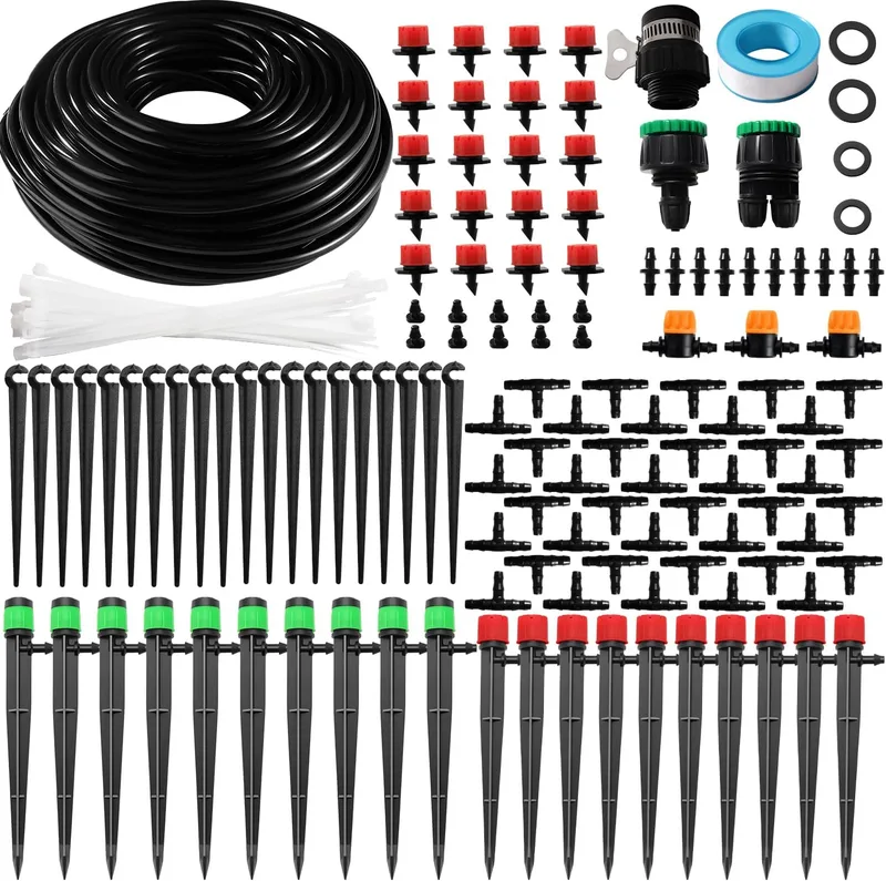 Kit VooGenzek de 162 piezas con manguera 4/6 mm, goteros, conectores y tapones para riego automático por goteo