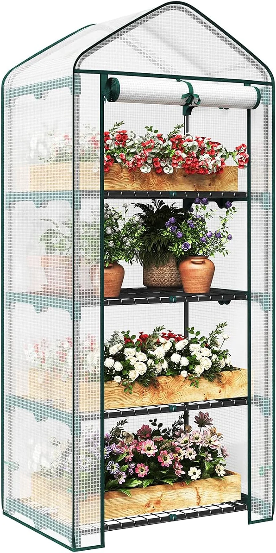 WOLTU Invernadero de Jardín, 4 Estantes Metálicos, Blanco, 69x49x158cm
