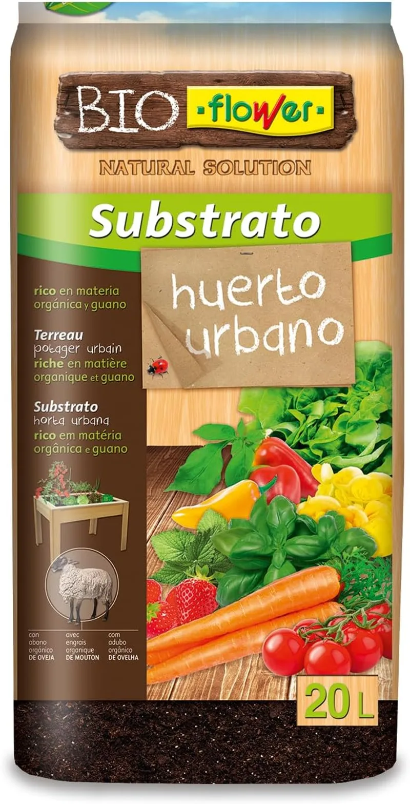 Saco de sustrato ecológico Flower de 20 litros abierto mostrando textura esponjosa con fibra de coco y perlita